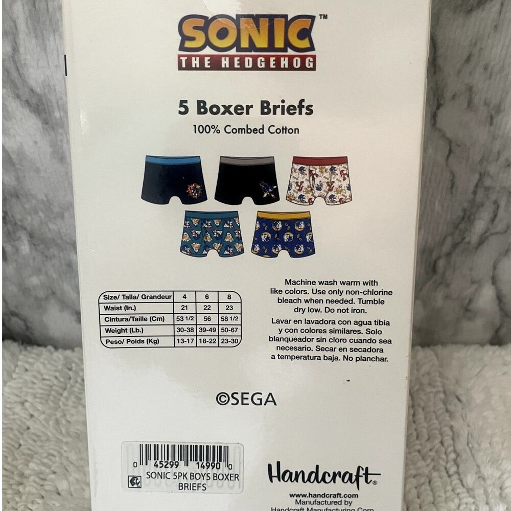 SONIC The Hedgehog Boys Boxer Briefs 5 Pack - Size 4 - Picture 2 of 2